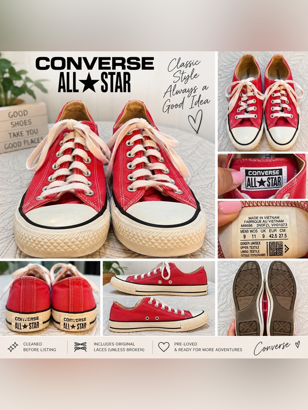 Converse All Star Pink Can ad Low Top Sneakers Unisex Men’s 9 Women’s 11